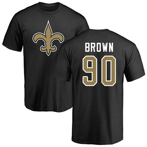 Men New Orleans Saints Black Malcom Brown Name and Number Logo NFL Football #90 T Shirt